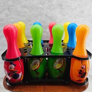 Disney‎ Mickey Donald Goofy Pluto Mini Bowling Set 10 Pins 1 Ball Fun Toy Vtg